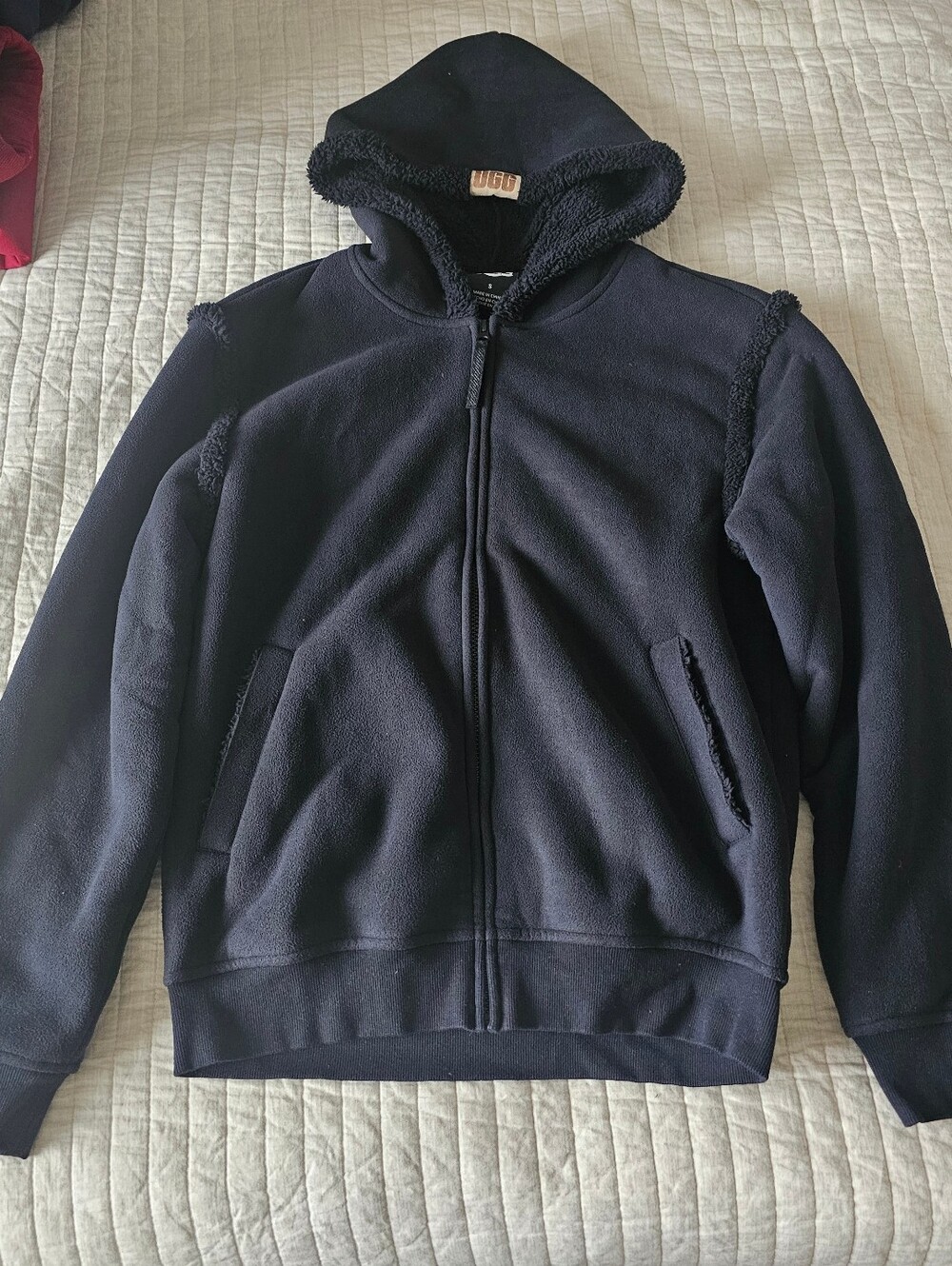 UGG Black Sherpa-Lined Zip Hoodie Size Small